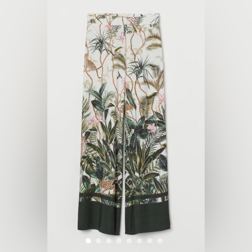H&M Jaguar Palm Jungle print Blouse / Wide Leg Trouser Set Animal 4/6 Like New​​ - Picture 9 of 13